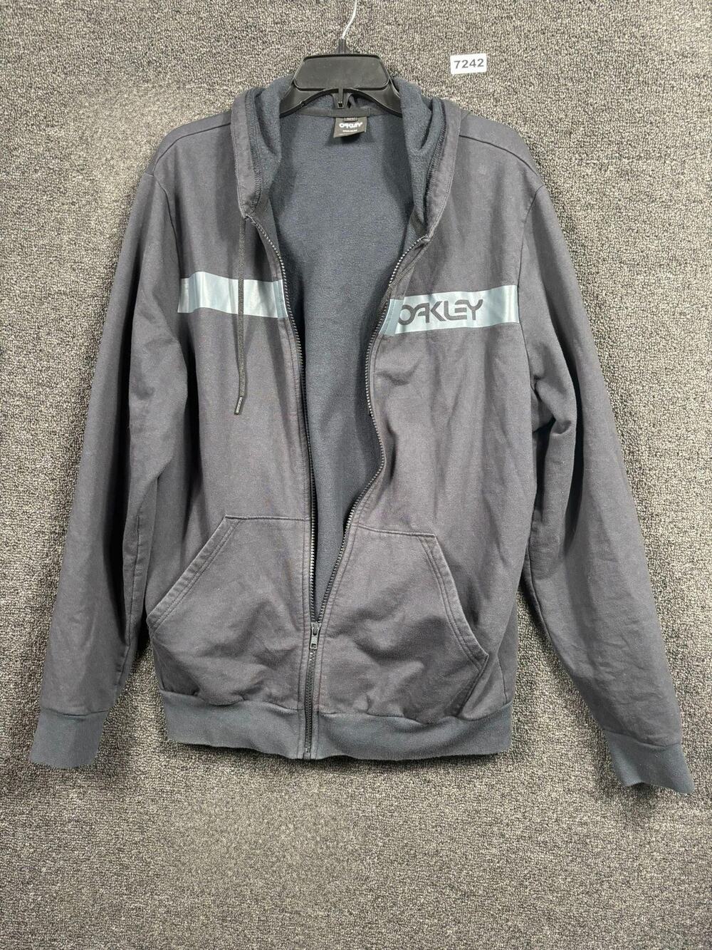 Oakley Sweatshirt Mens XL Gray Full Zip Hoodie Fleece Regular Fit Logo